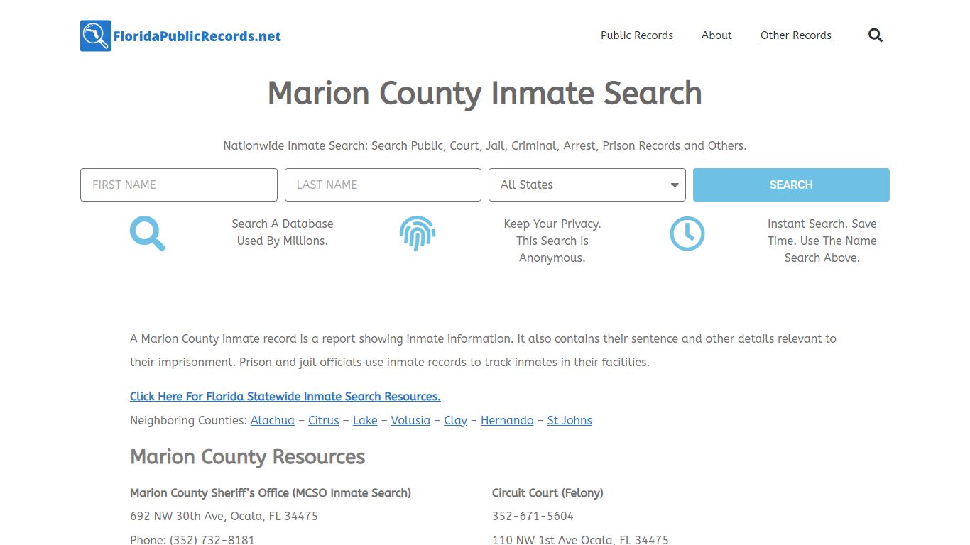 Marion County Inmate Search - MCSO FL Current & Past Jail Records